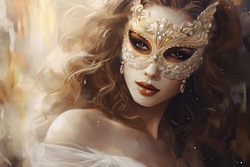 Mysterieuze Schoonheid | Gouden Masker Portret van Blikvanger Schilderijen