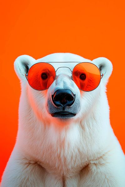 Polar bear with sunglasses in front of an orange background by Poster Art Shop