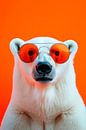 Polar bear with sunglasses in front of an orange background by Poster Art Shop thumbnail