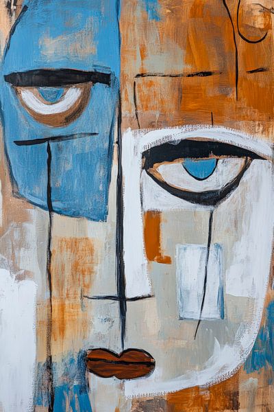 Geometrisches Portrait in Blau und Kupfer von Poster Art Shop
