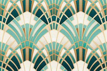 Turquoise en Goud Symmetrisch Art Deco Patroon van Whale & Sons