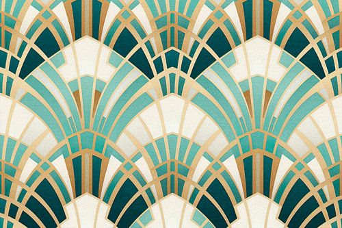 Turquoise and Gold Symmetrical Art Deco Pattern