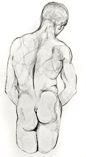 Tekening van een de rug van een man.