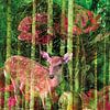 Reh im Wald mit großen roten Blumen von A perfect day studio