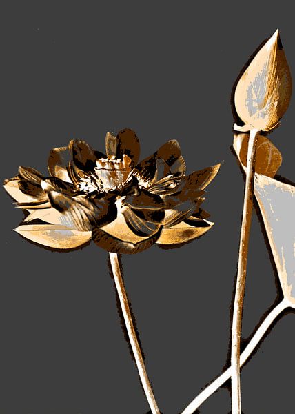 Japanese style golden flower by Mad Dog Art