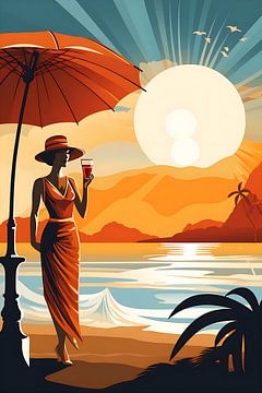 Vrouw in de zon onder parasol van PixelPrestige