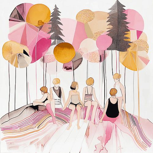 Women under abstract trees | Abstract work in pastel