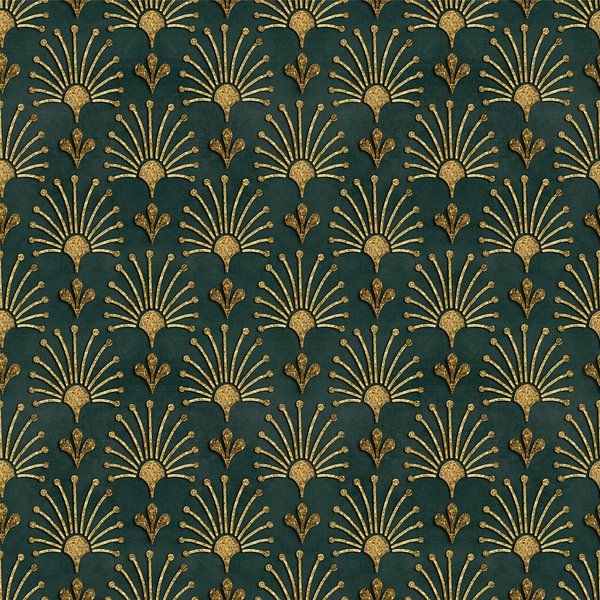 Elegant Art Deco Patroon Goud Groen van Andrea Haase