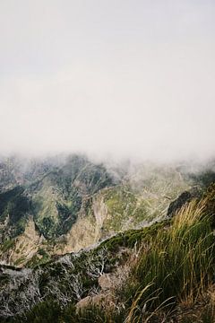 Mistig uitzicht op bergtop Madeira van Dian Schuurkamp