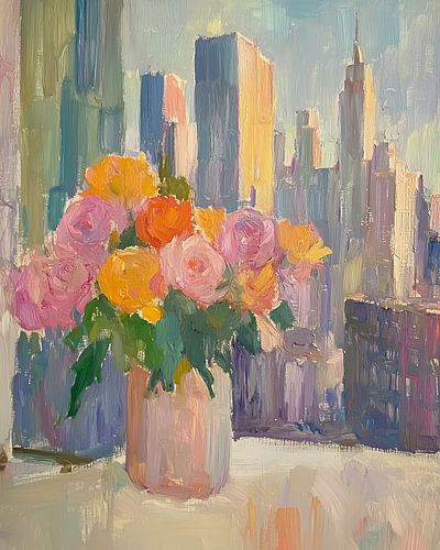 Fleurs à la fenêtre de la ville