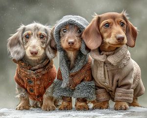 Chiots teckel dans la neige