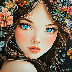 Mädchen und Schmetterlinge von Blickfänger Gemälde