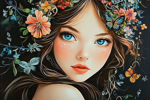 Girl and Butterflies by Eye catching paintings