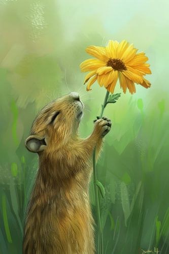 Delicate muis met bloem