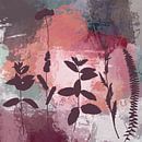 Bladeren en planten op pastel. Botanisch in retrostijl op roze, taupe, paars, bruin van Dina Dankers thumbnail