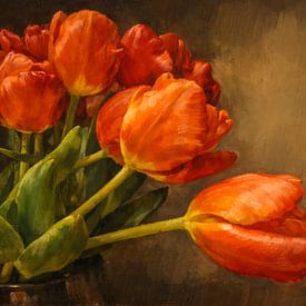 Tulipes rouges sous un éclairage classique sur Geert Van Baelen