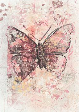 Vlinder in roze warm grijs en zacht geel van Emiel de Lange
