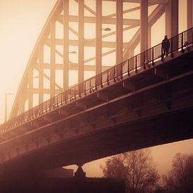 John Frost bridge, Arnhem, foggy sunset by Paul Hemmen