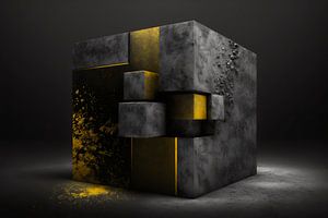 Large grey block with yellow small cubes