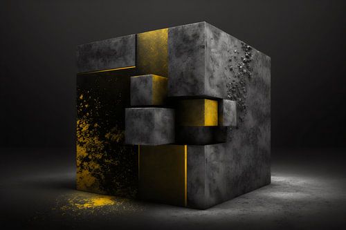Groot grijs blok met gele kleine blokjes van Karina Brouwer
