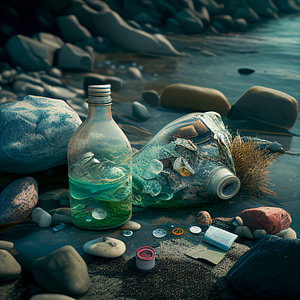 Plastikmüll mi Meer am Strand Illustration