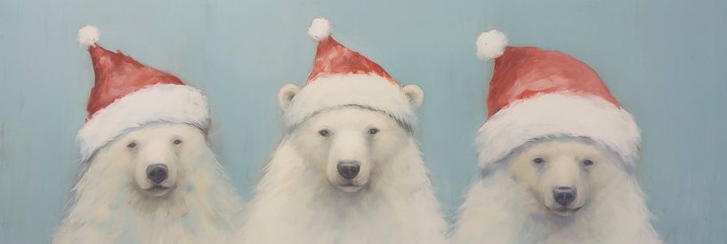 Polar bears wearing Santa hats by Whale & Sons