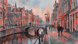 A Romantic Street Scene in Amsterdam at Dusk by STUDIO ARTSY