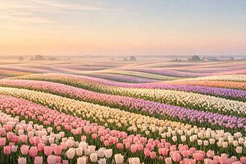 Ochtendmagie boven de golvende tulpenvelden