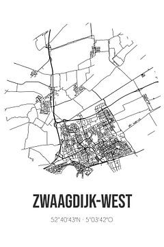 Zwaagdijk-West (Noord-Holland) | Karte | Schwarz und Weiß von Rezona