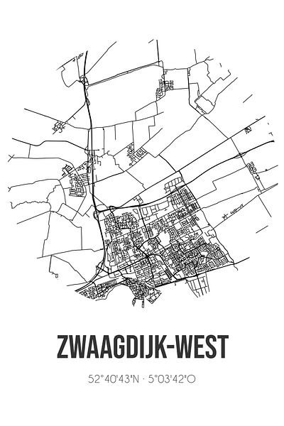 Zwaagdijk-West (Noord-Holland) | Map | Black and White by Prints of Place