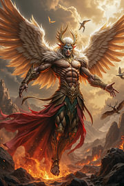 Dark Fantasy Décoration Murale: VAZARYON – Un Archange s'Élève au-dessus des Flammes sur INFERAURUM