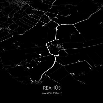 Zwart-witte landkaart van Reahûs, Fryslan. van Rezona