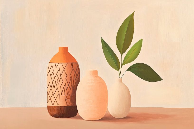 Ceramic vases with green foliage by Poster Art Shop