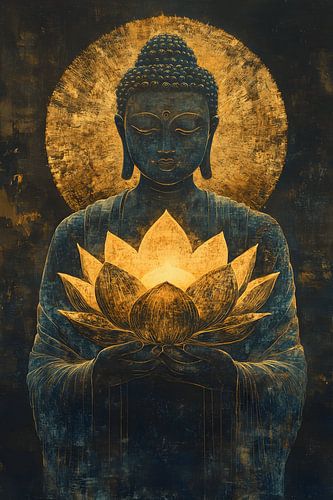 Buddha hält einen goldenen Lotos