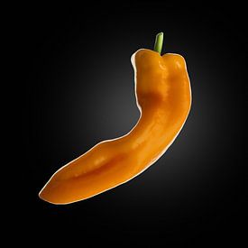 Orange pointed pepper on black background by Everards Photography