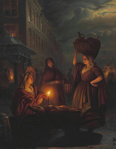 Markt in maanlicht, Petrus van Schendel