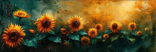 Stralende zonnebloemen op een abstracte aquarelachtergrond