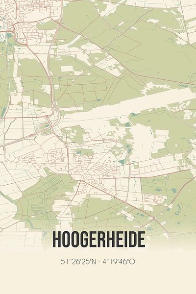 Alte Karte von Hoogerheide (Nordbrabant) von Ortsdrucke