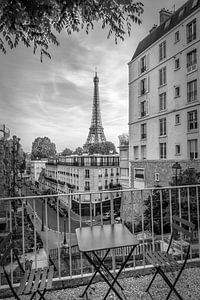 Blick zum Eiffelturm von der Rue de Longchamp | Monochrom