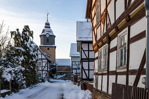 Herleshausen half-timbered houses in winter