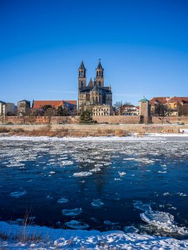 Magdeburg and the Elbe in winter by t.ART