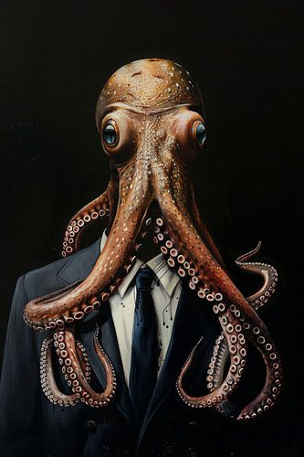 Oranje octopus als maffiabaas gangster met zwarte achtergrond