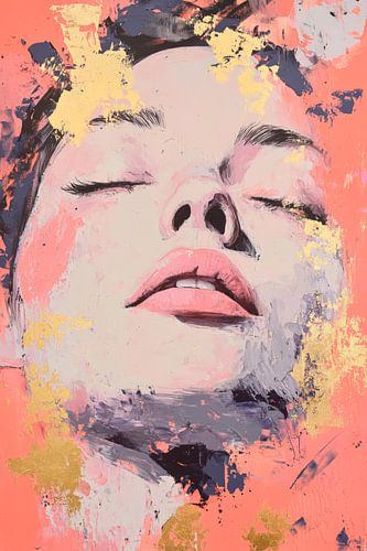 Vrouwelijk portret met gouden accenten - Abstract