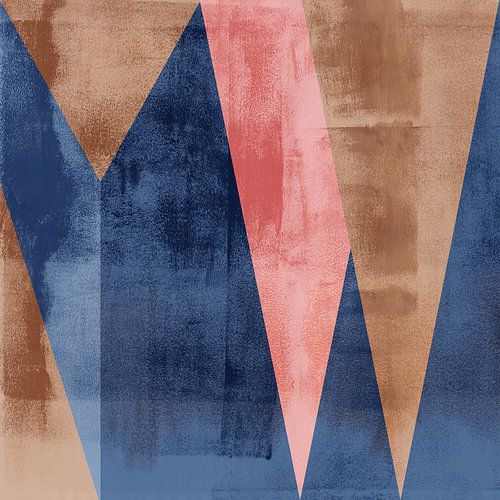 Modernisme vormen. Abstracte geometrische kunst in vintage stijl. Roze, bruin, blauw.