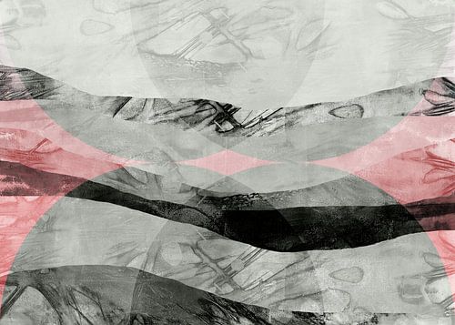 Zen kunst. Abstract landschap in Japandi stijl in roze en grijs