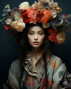 Modernes Porträt "Flower Power" von Carla Van Iersel
