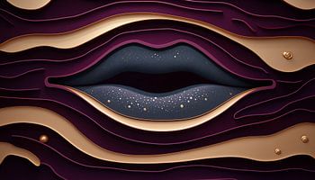 3d lippen goud-paars-zwart panorama