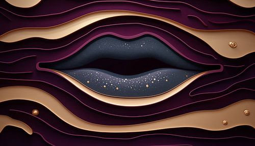 3d lippen goud-paars-zwart panorama