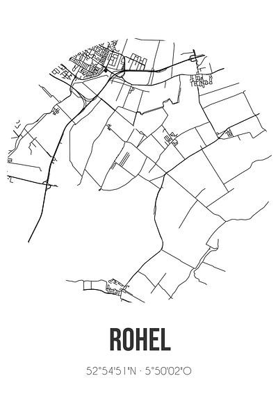 Rohel (Fryslan) | Map | Black and white by Prints of Place