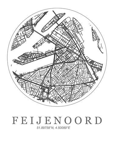 Plattegrond wijk Feijenoord Zwart